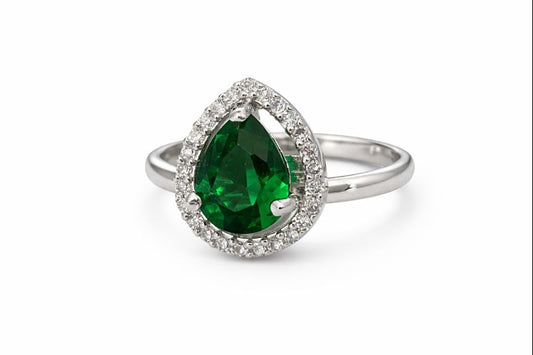 AD Stone Teardrop Ring with Halo Setting