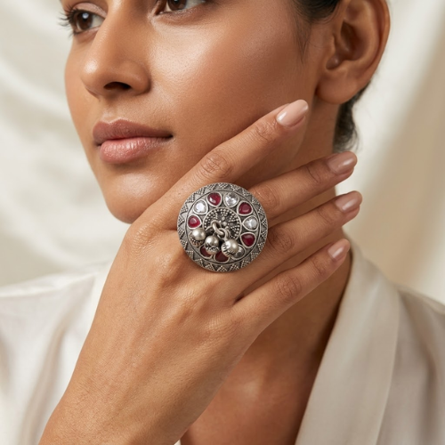 Ruby Charm Oxidised Statement Ring