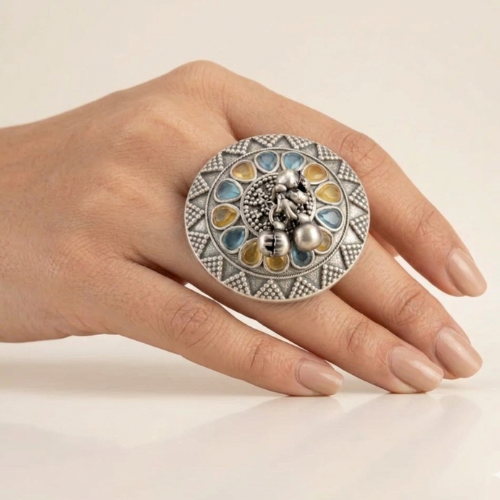 Ruby Charm Oxidised Statement Ring