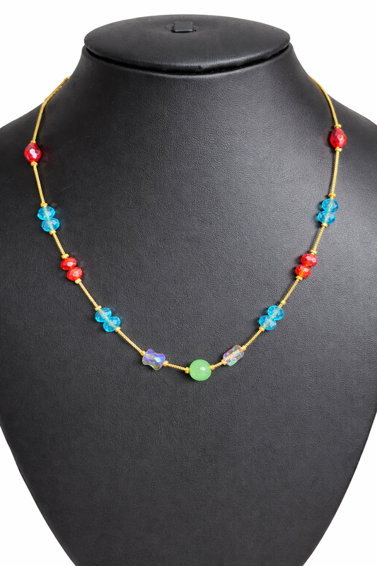 Colorful Glass Bead Necklace with Gold Chain - 2 Styles