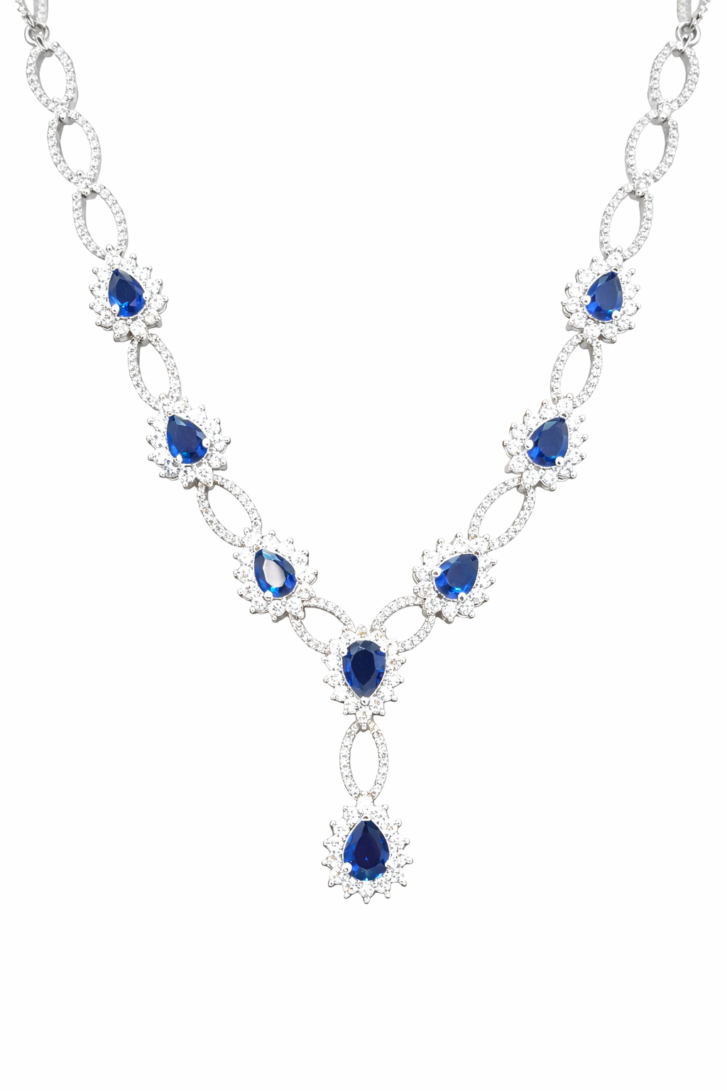 AD Necklace Set with Blue CZ Stones