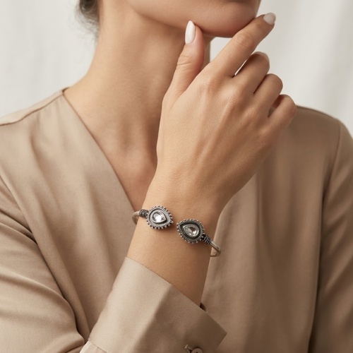 Royal Teardrop Oxidised Stone Cuff Bracelet