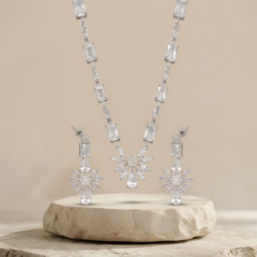 Crystal Bloom American Diamond Necklace Set