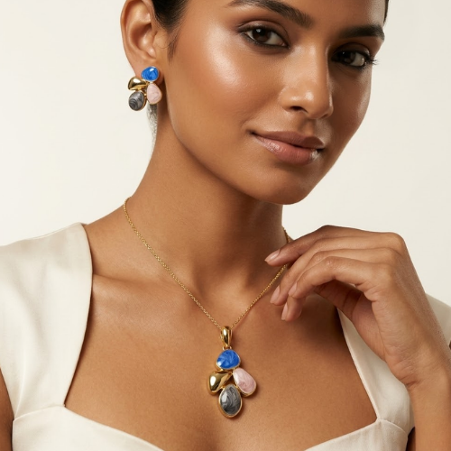 Pastel Petal Anti-Tarnish Gold Pendant Set