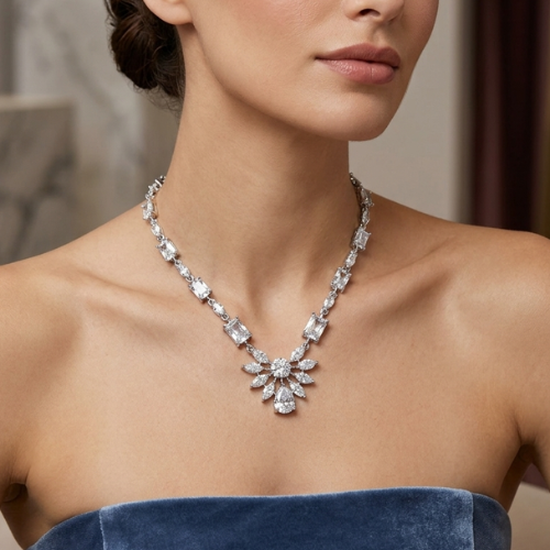 Crystal Bloom American Diamond Necklace Set
