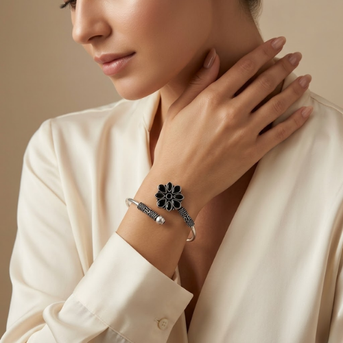 Vintage Blossom Oxidised Cuff Bracelet