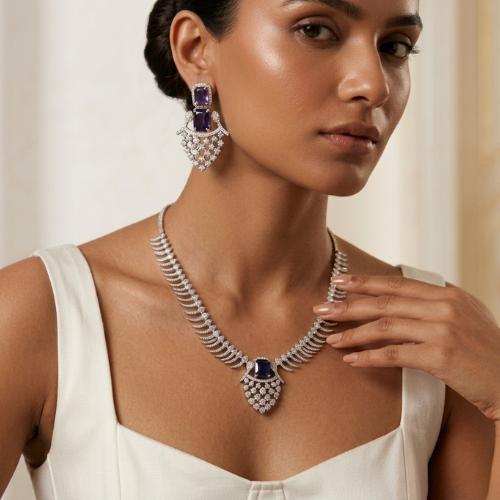Amethyst Luxe American Diamond Necklace Set