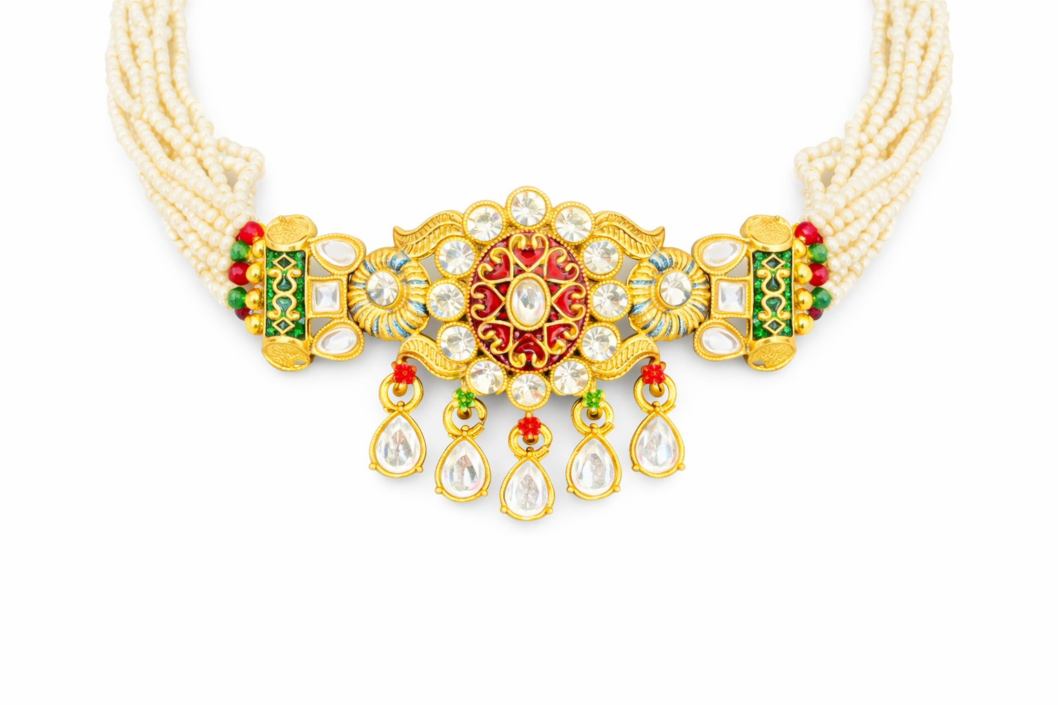 Rajwada Pearl Kundan Choker Set