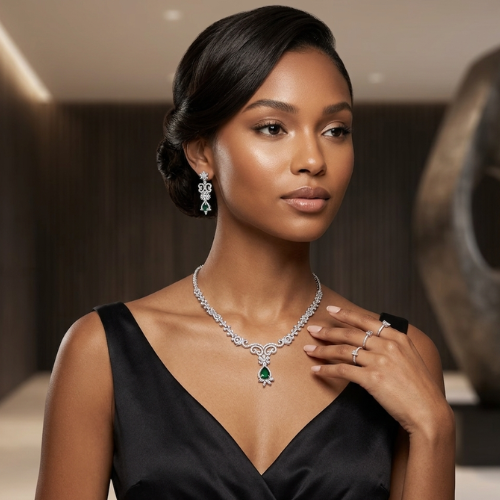 Emerald Elegance American Diamond Necklace