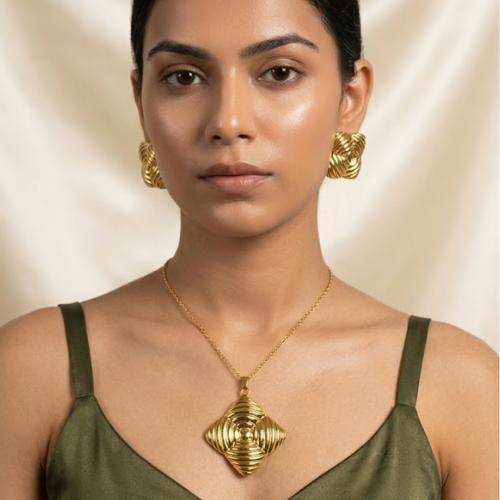 Golden Luxe Geometric Anti-Tarnish Pendant Set
