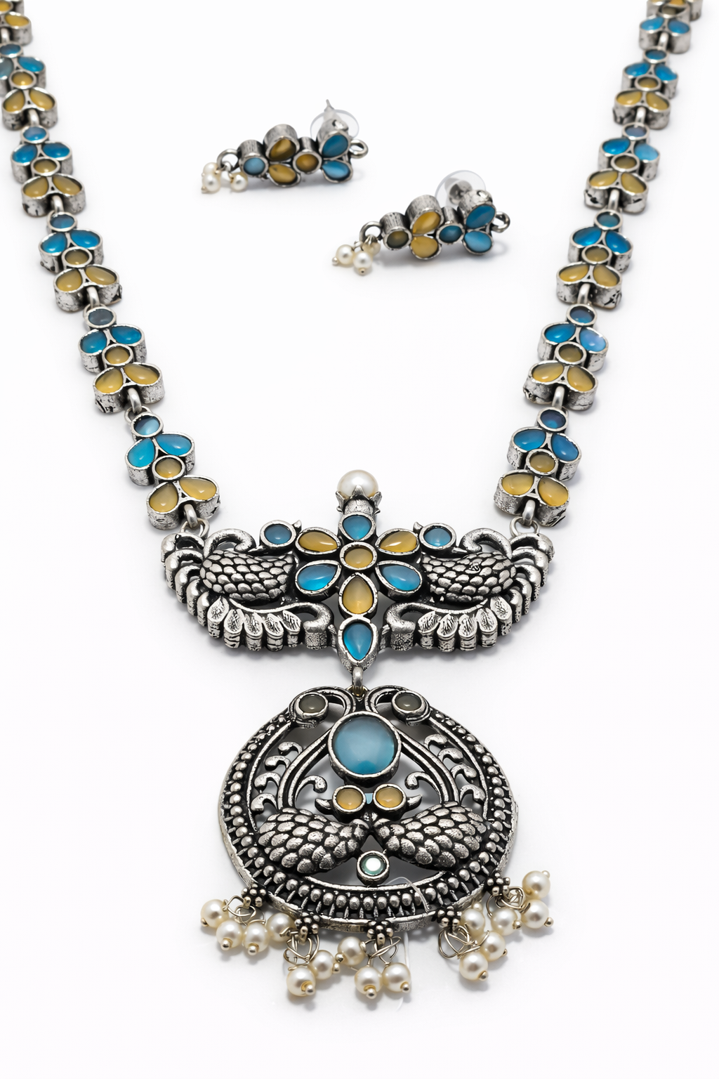 Peacock Bloom Oxidised Necklace Set