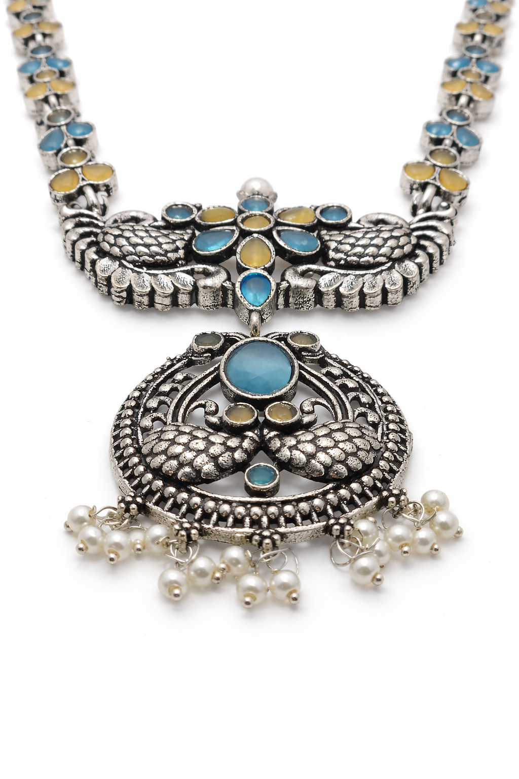 Peacock Bloom Oxidised Necklace Set