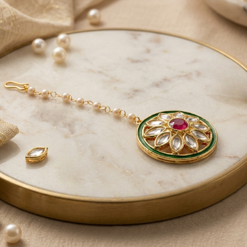 Floral Kundan Pearl Borla (Maang Tikka)