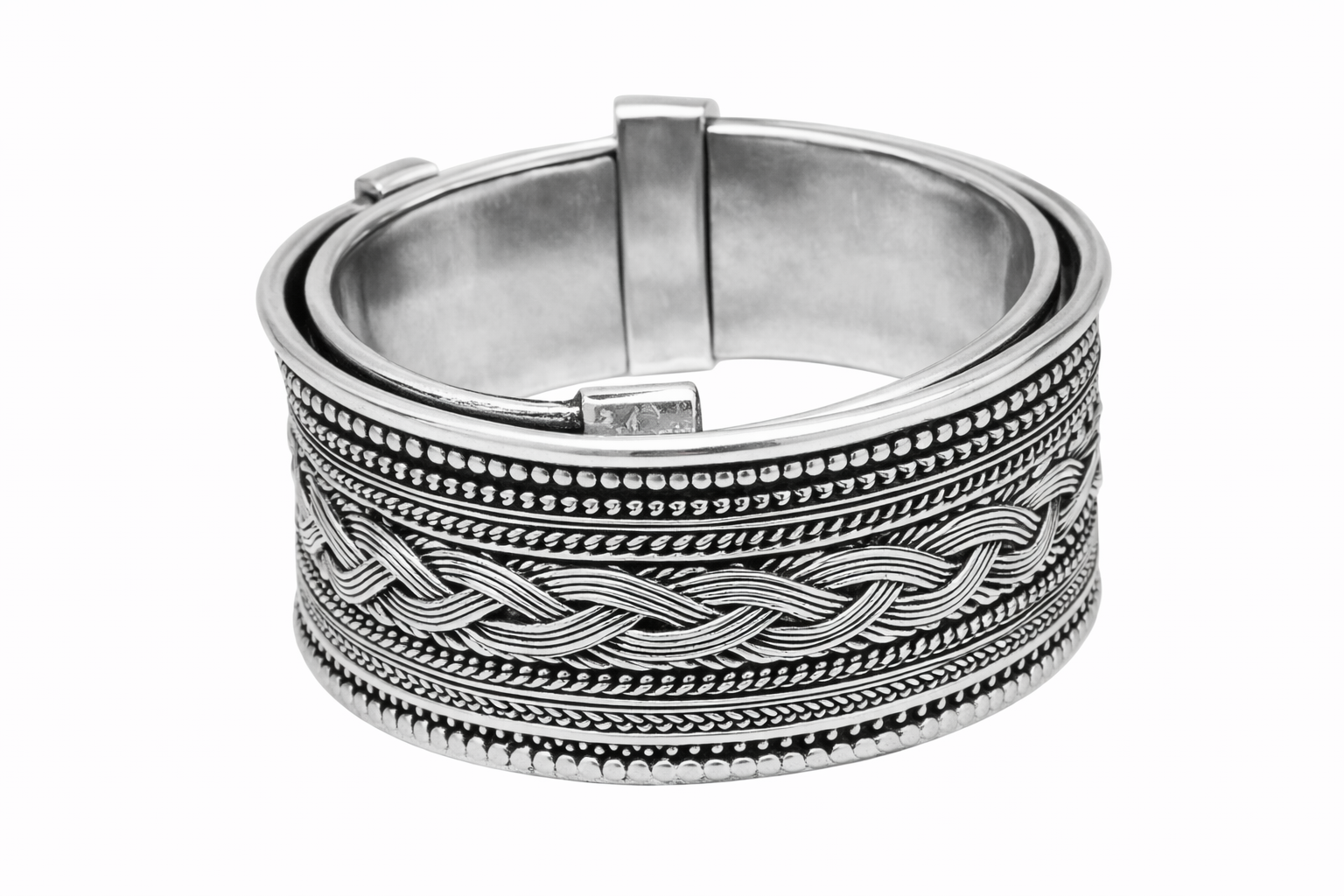 Oxidised Silver-Tone Braided Cuff Bangle - Front View