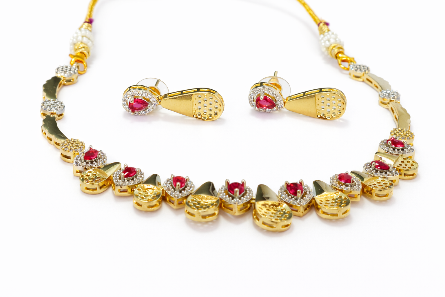 Ruby Radiance American Diamond Necklace Set