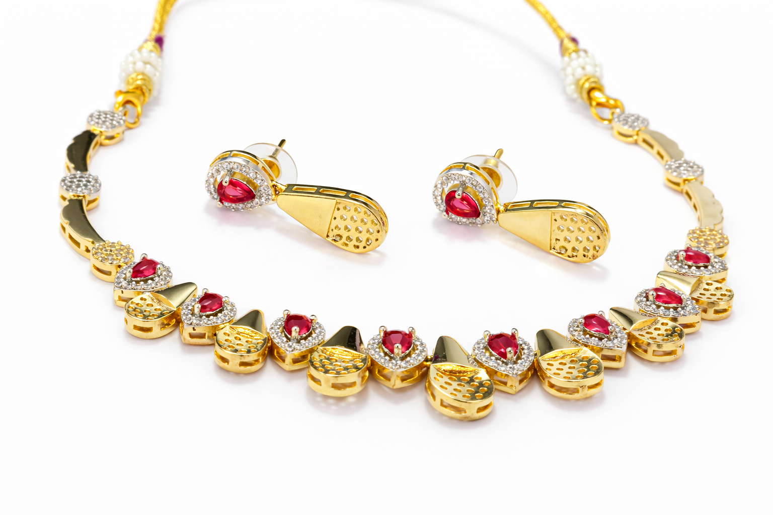 Ruby Radiance American Diamond Necklace Set