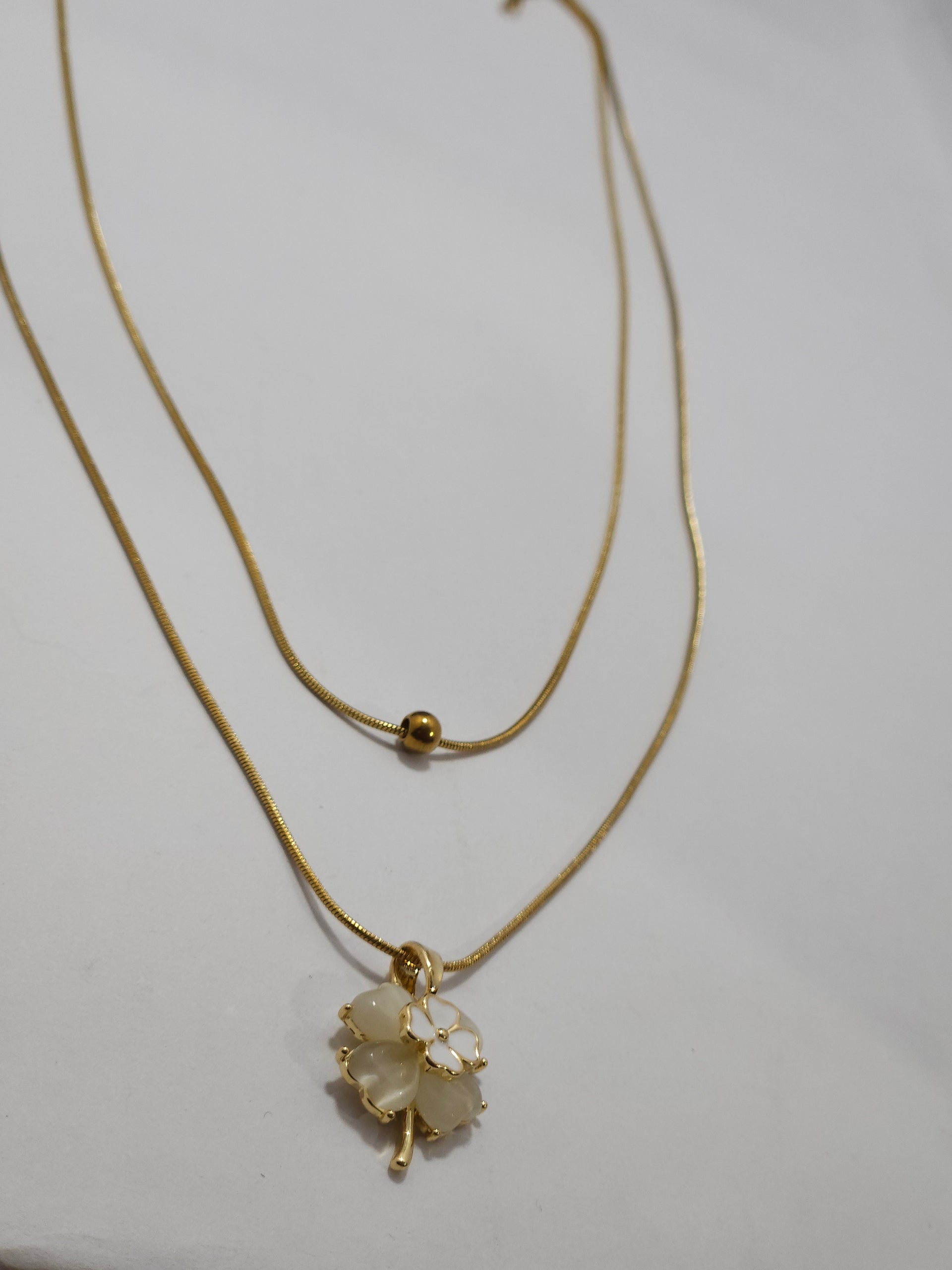 Anti-Tarnish Gold Clover Layered Necklace