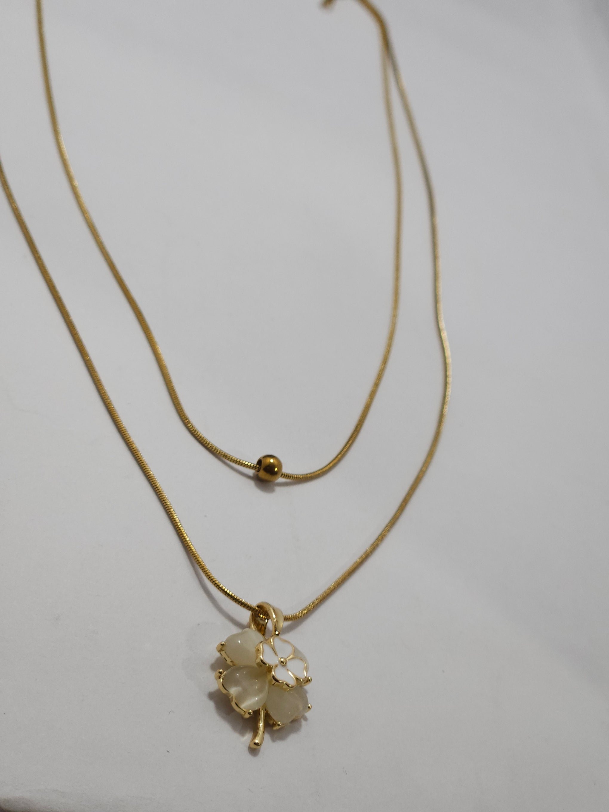 Anti-Tarnish Gold Clover Layered Necklace