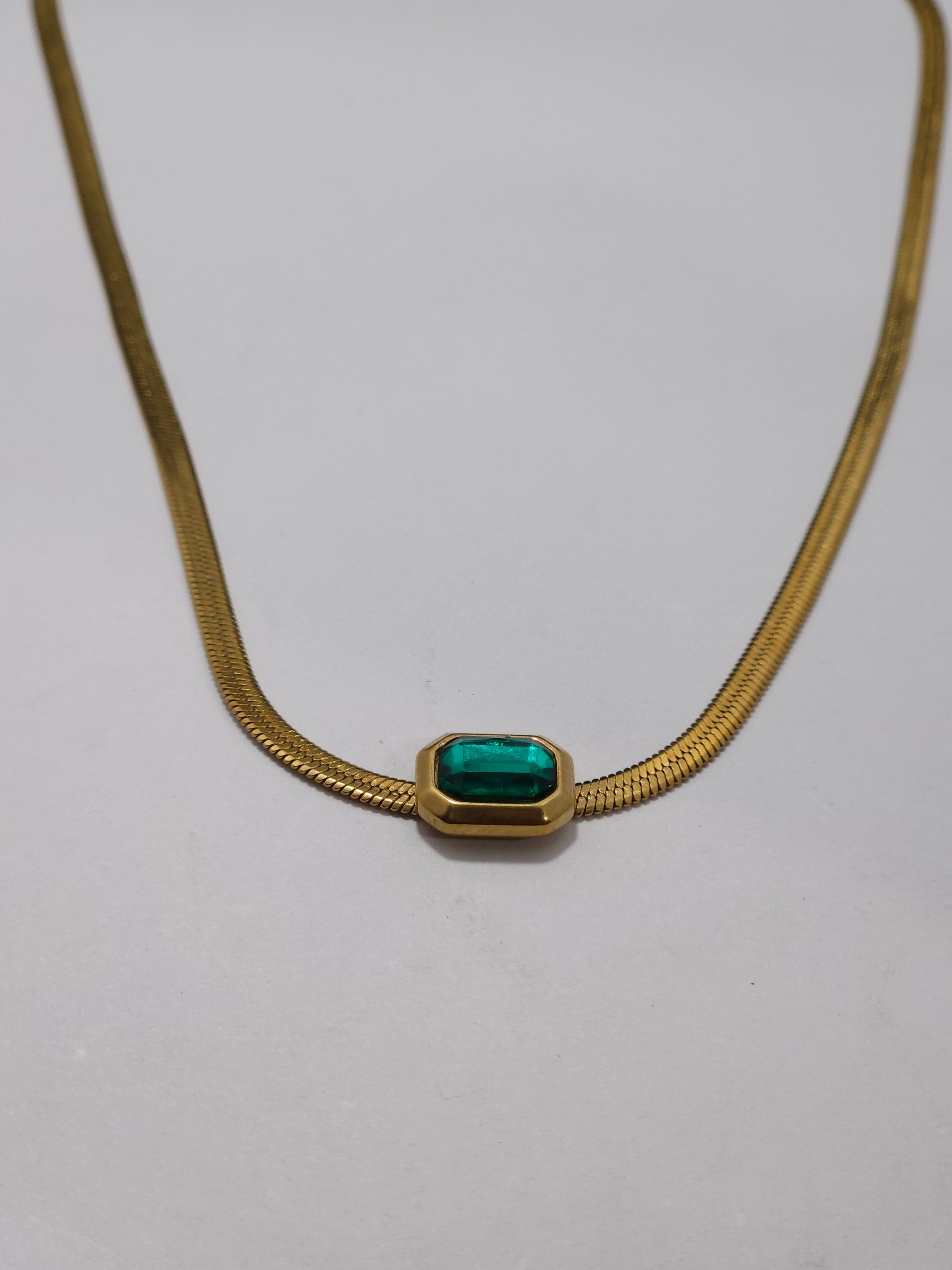 Anti-Tarnish Gold Emerald-Cut Stone Necklace