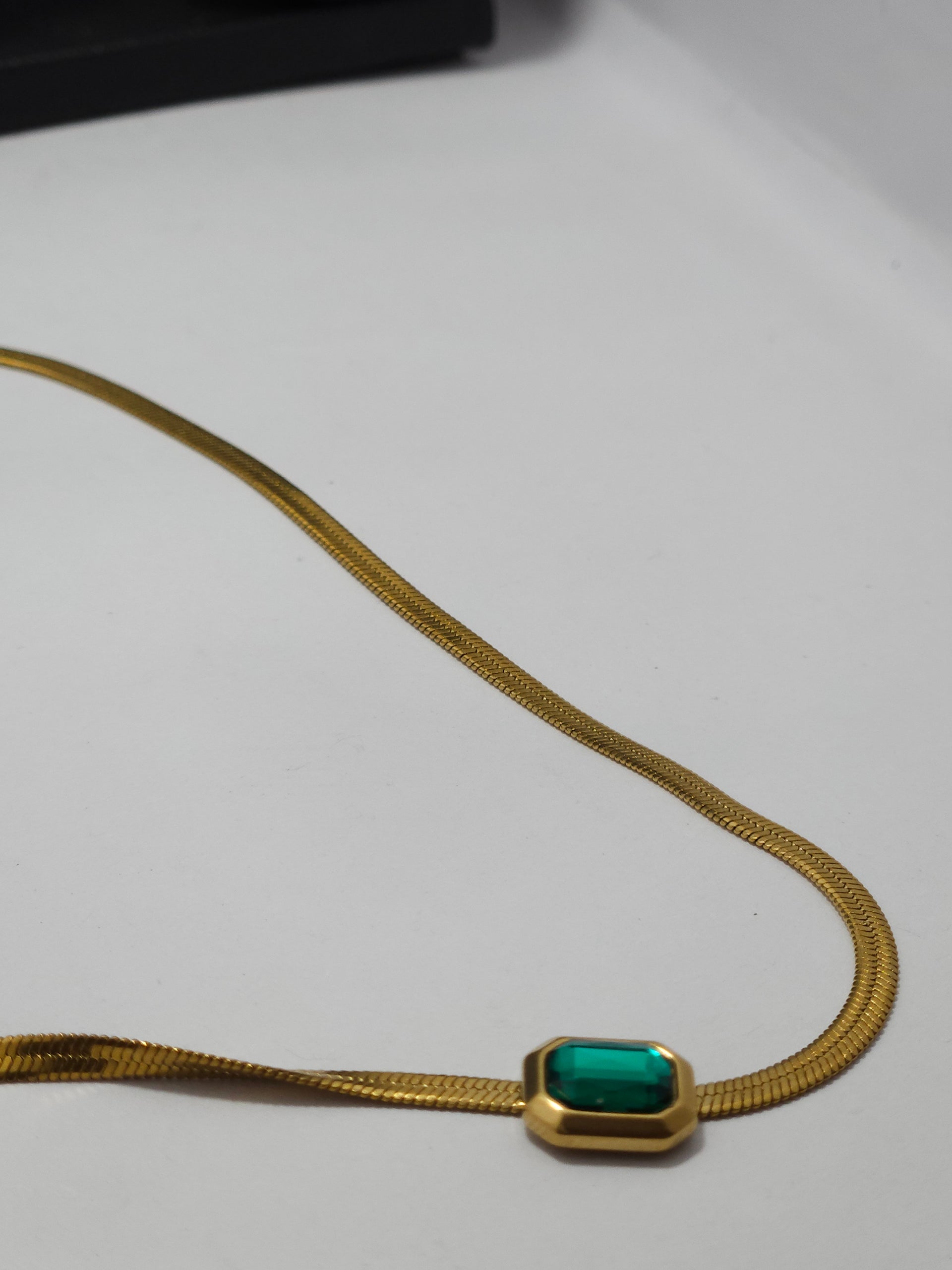 Anti-Tarnish Gold Emerald-Cut Stone Necklace