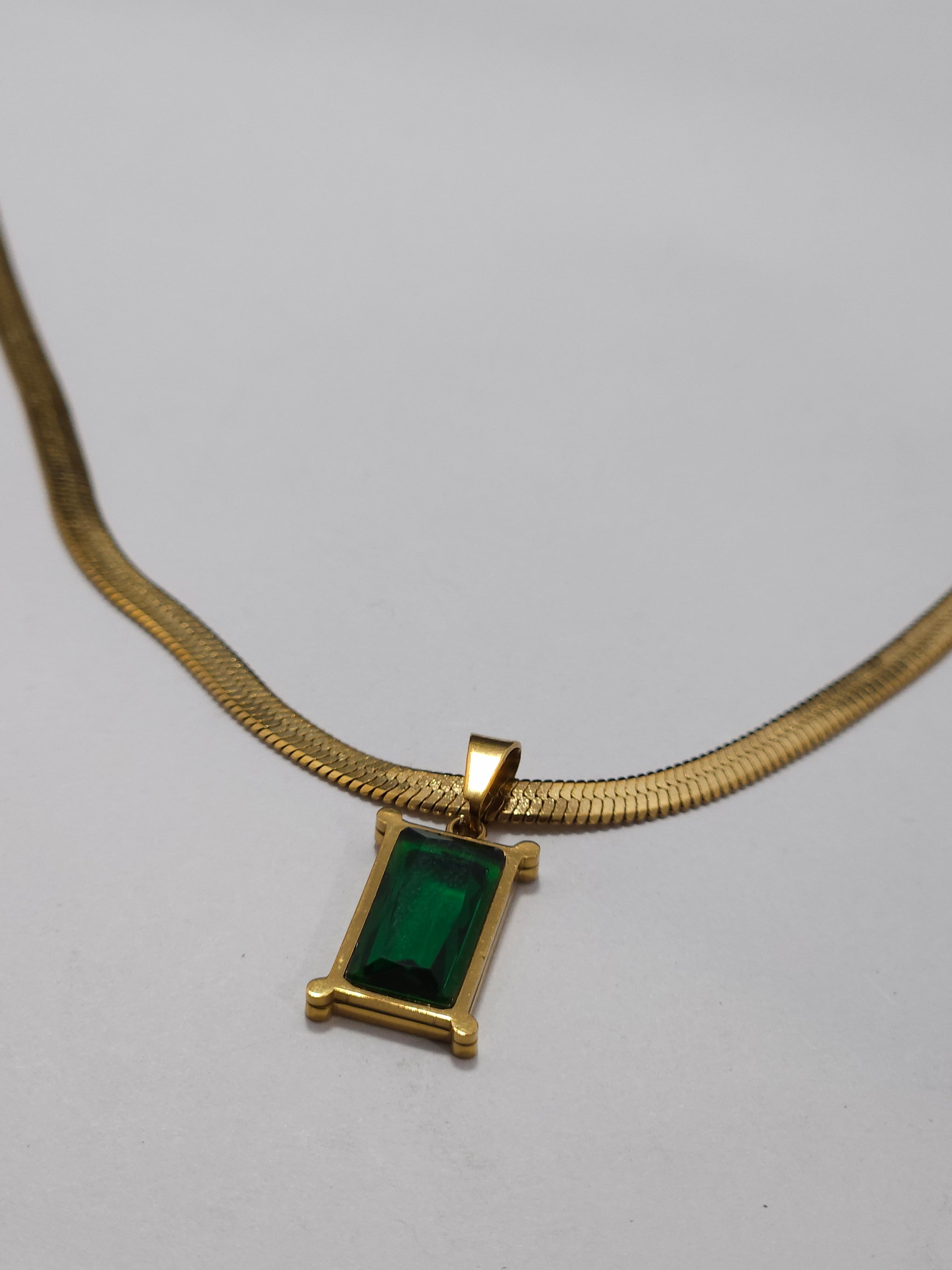 Anti-Tarnish Emerald Pendant Snake Chain Necklace