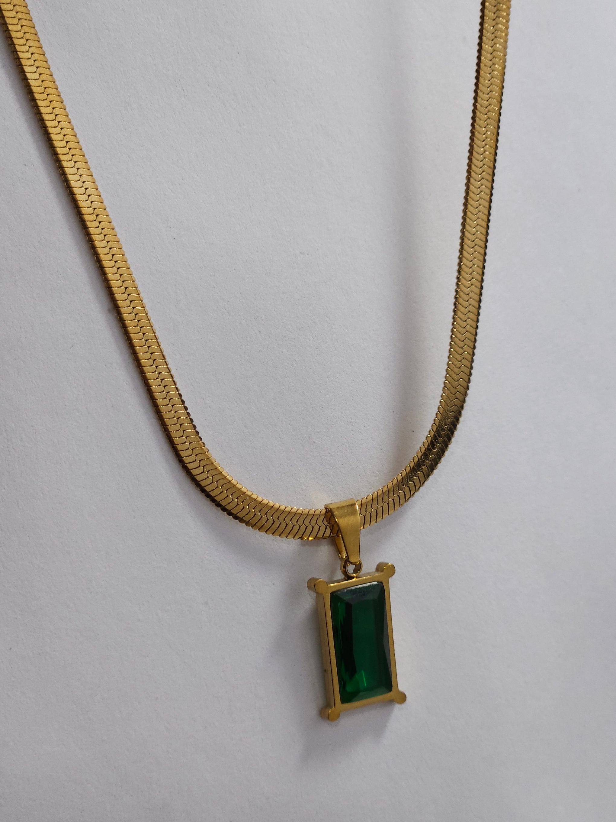 Anti-Tarnish Emerald Pendant Snake Chain Necklace