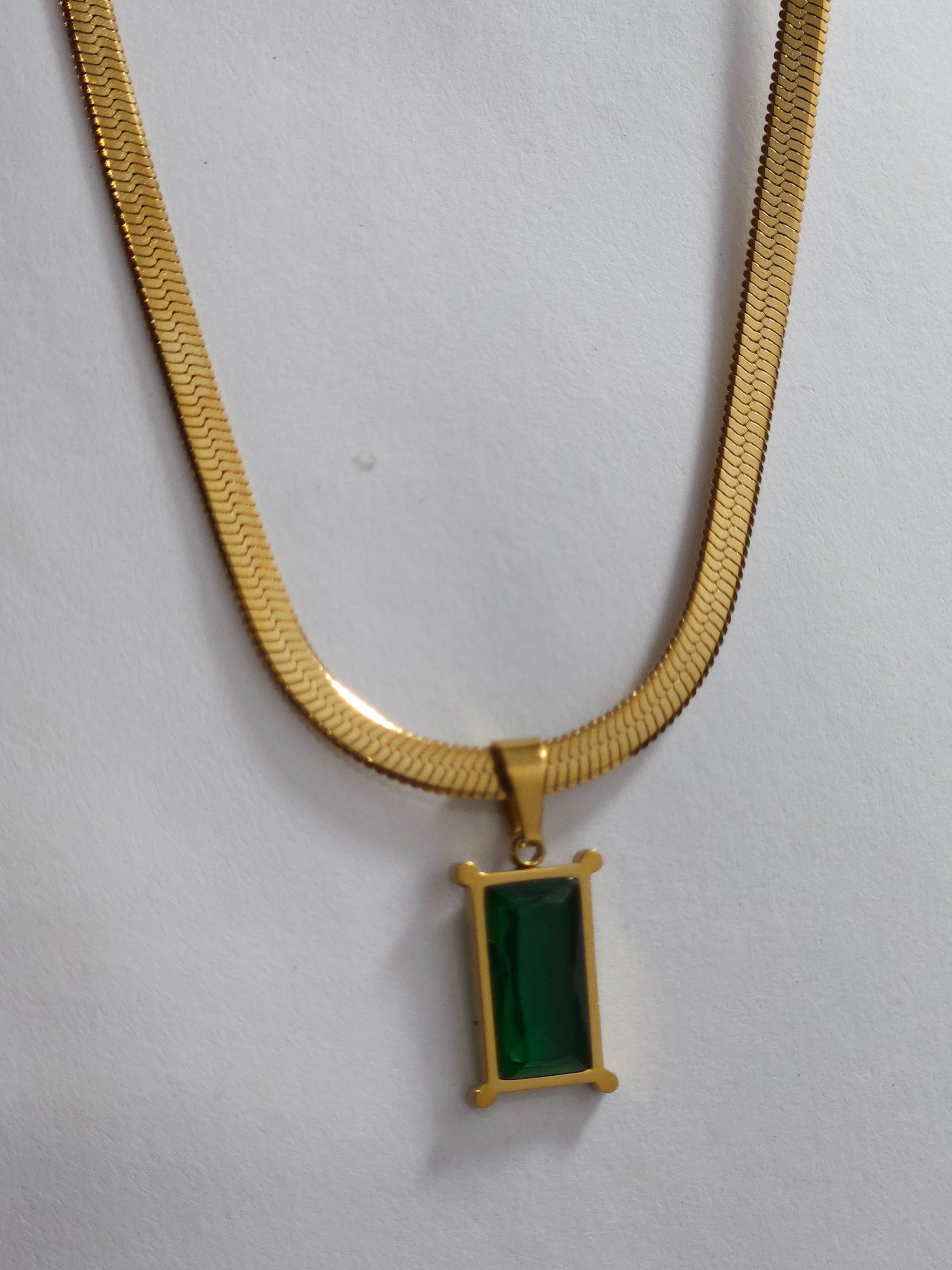 Anti-Tarnish Emerald Pendant Snake Chain Necklace