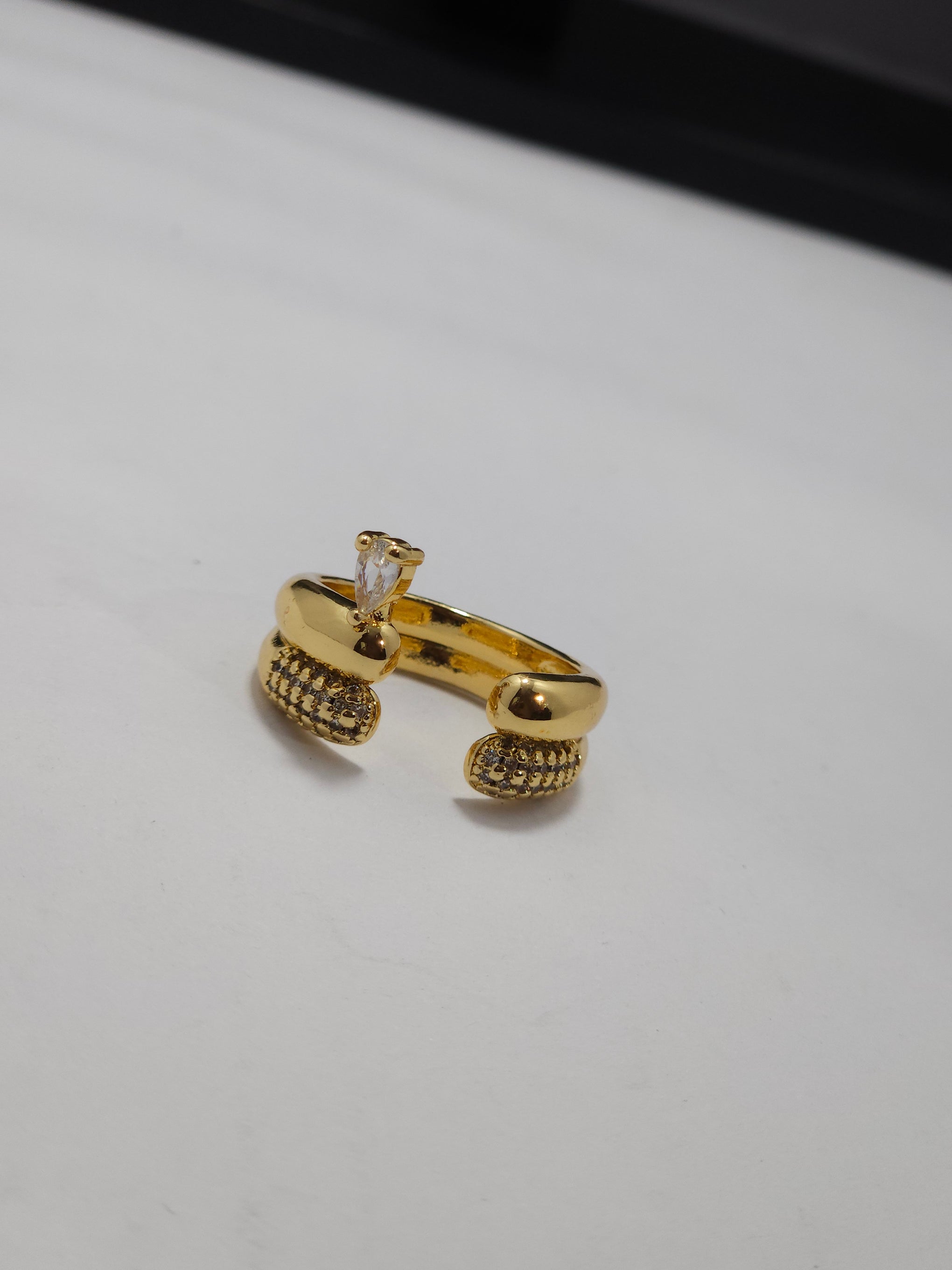 Anti-Tarnish Open Cuff Crystal Accent Ring