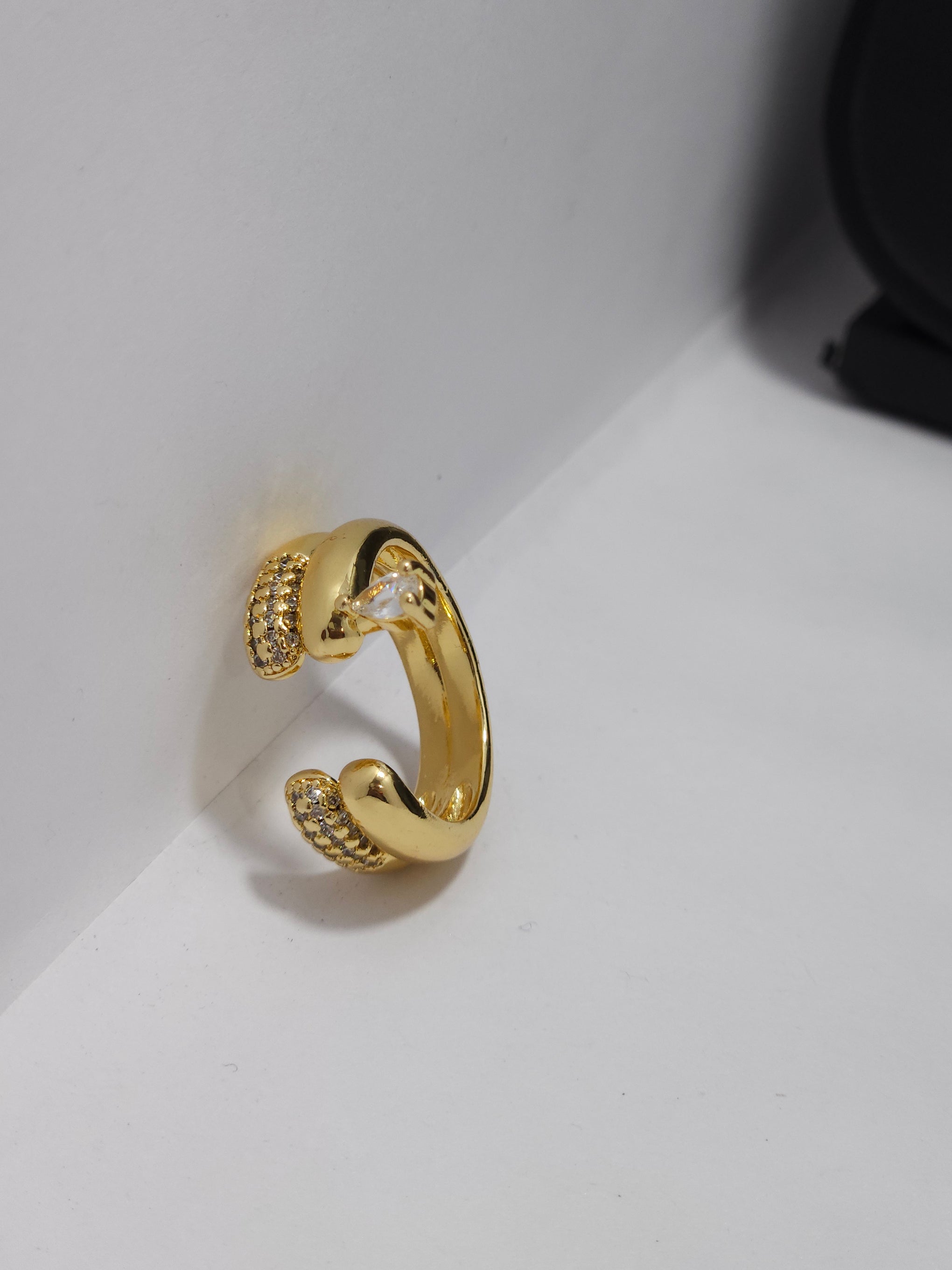 Anti-Tarnish Open Cuff Crystal Accent Ring