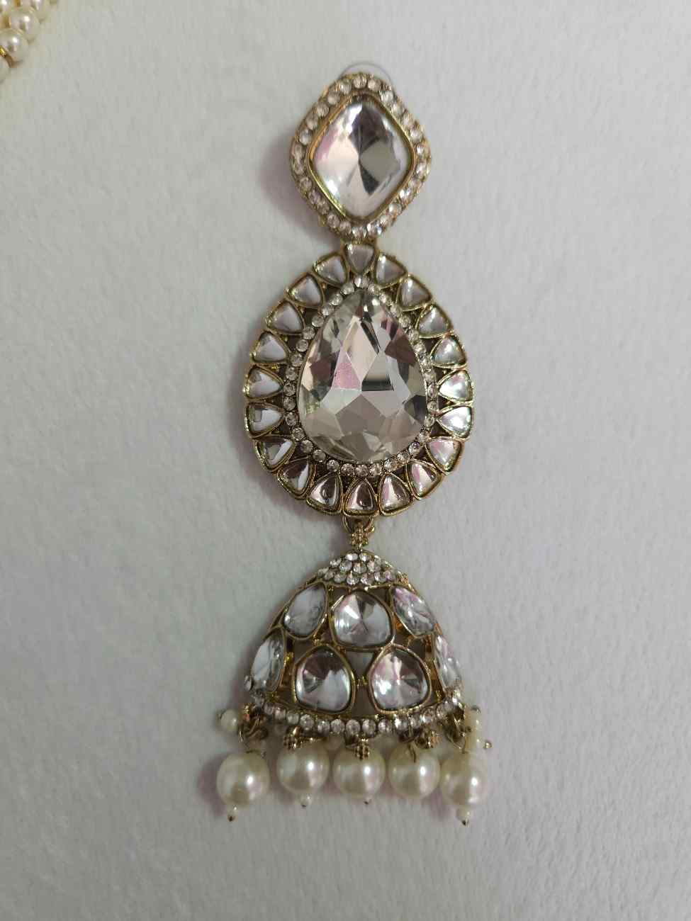 Pearl Kundan Necklace Set with Jhumka Earrings & Maang Tikka