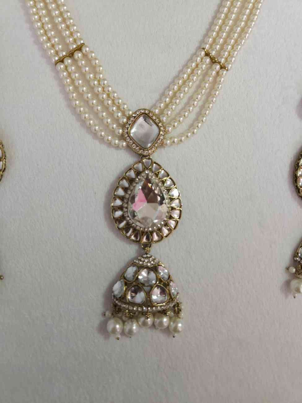 Pearl Kundan Necklace Set with Jhumka Earrings & Maang Tikka