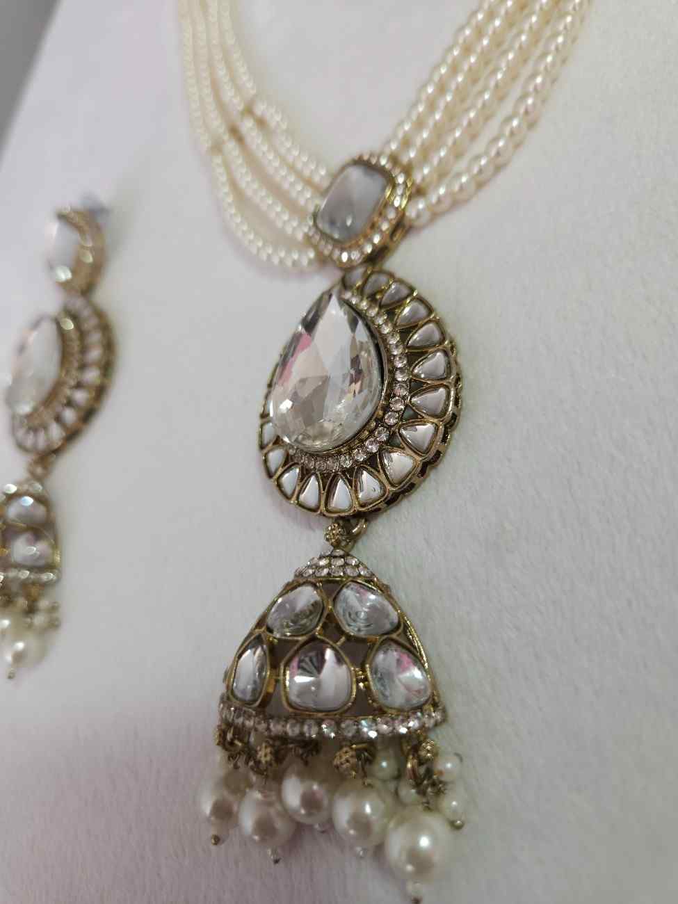 Pearl Kundan Necklace Set with Jhumka Earrings & Maang Tikka