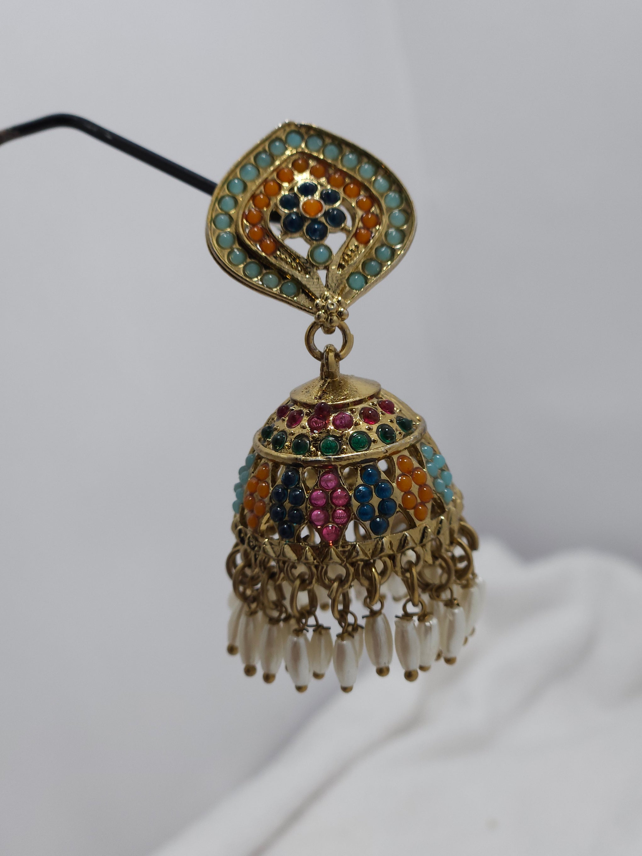 Multicolor Meenakari Jhumka Earrings with Pearl Drops