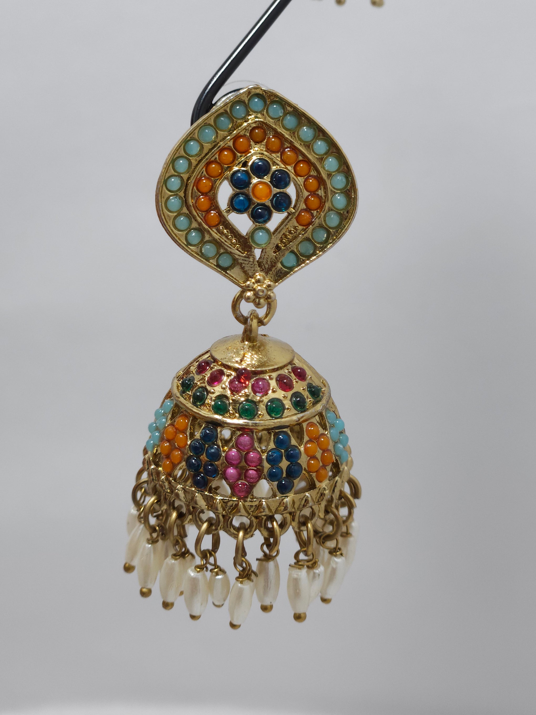 Multicolor Meenakari Jhumka Earrings with Pearl Drops