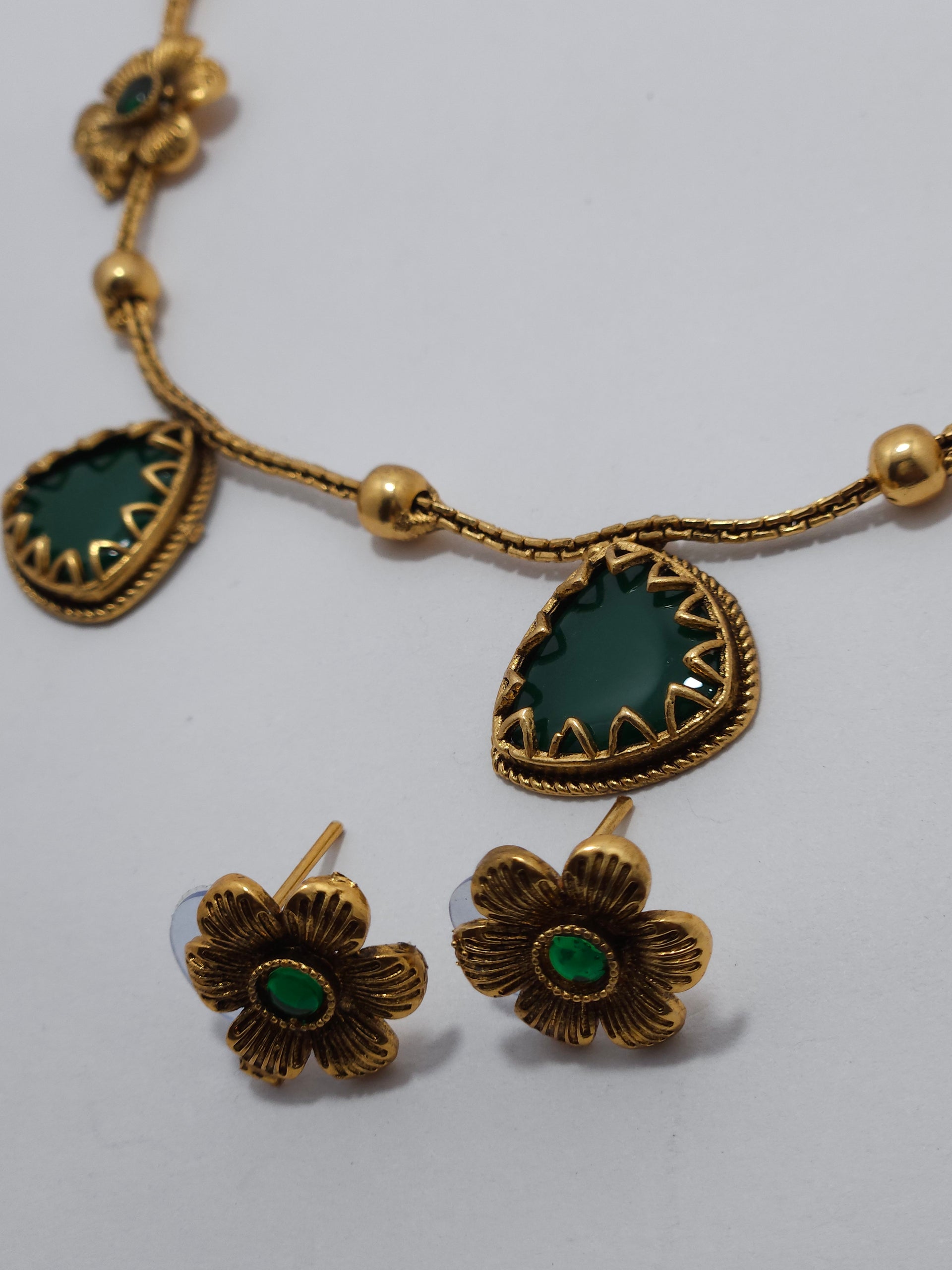 Emerald Green Floral Necklace Set