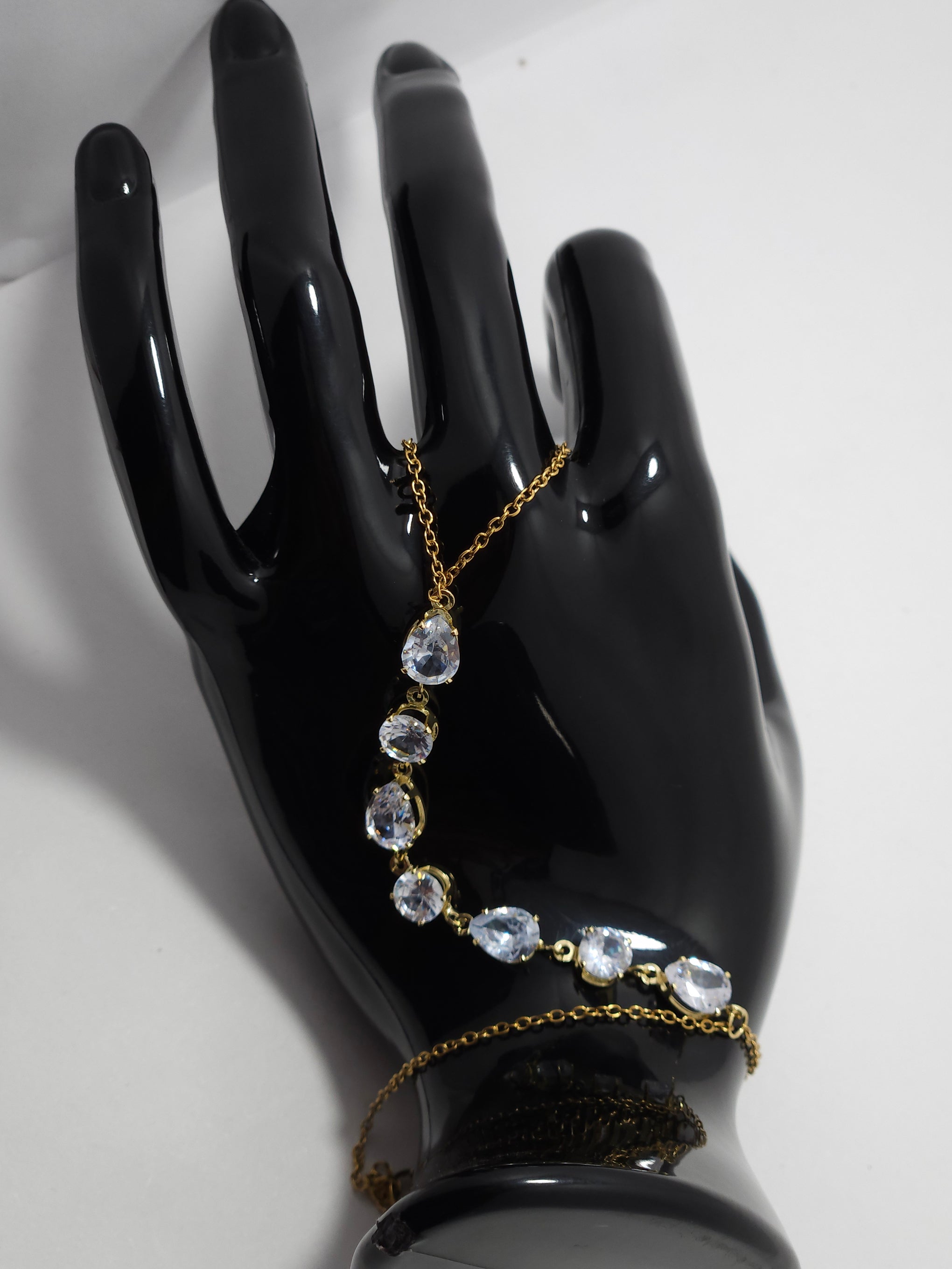 Crystal Drop Hand Harness Bracelet (Gold-Tone Haathphool)