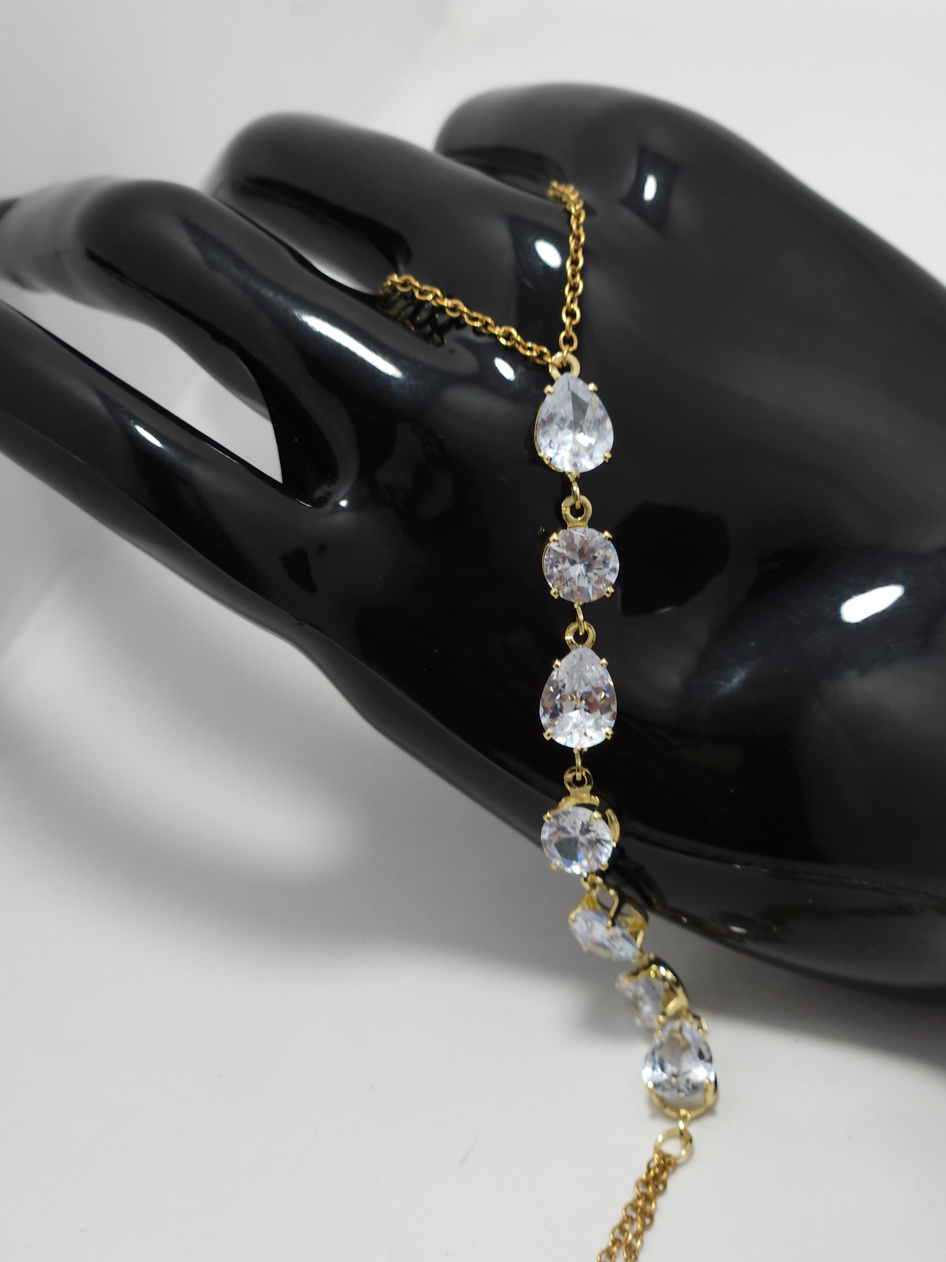 Crystal Drop Hand Harness Bracelet (Gold-Tone Haathphool)