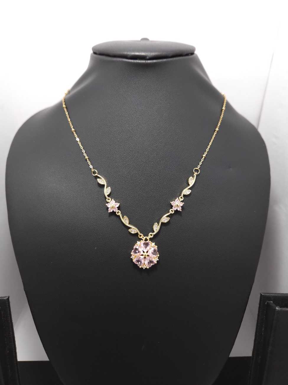 Floral Crystal Pendant Necklace – Gold-Tone Elegant Chain