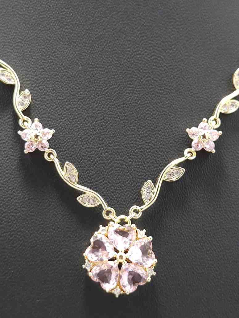 Floral Crystal Pendant Necklace – Gold-Tone Elegant Chain