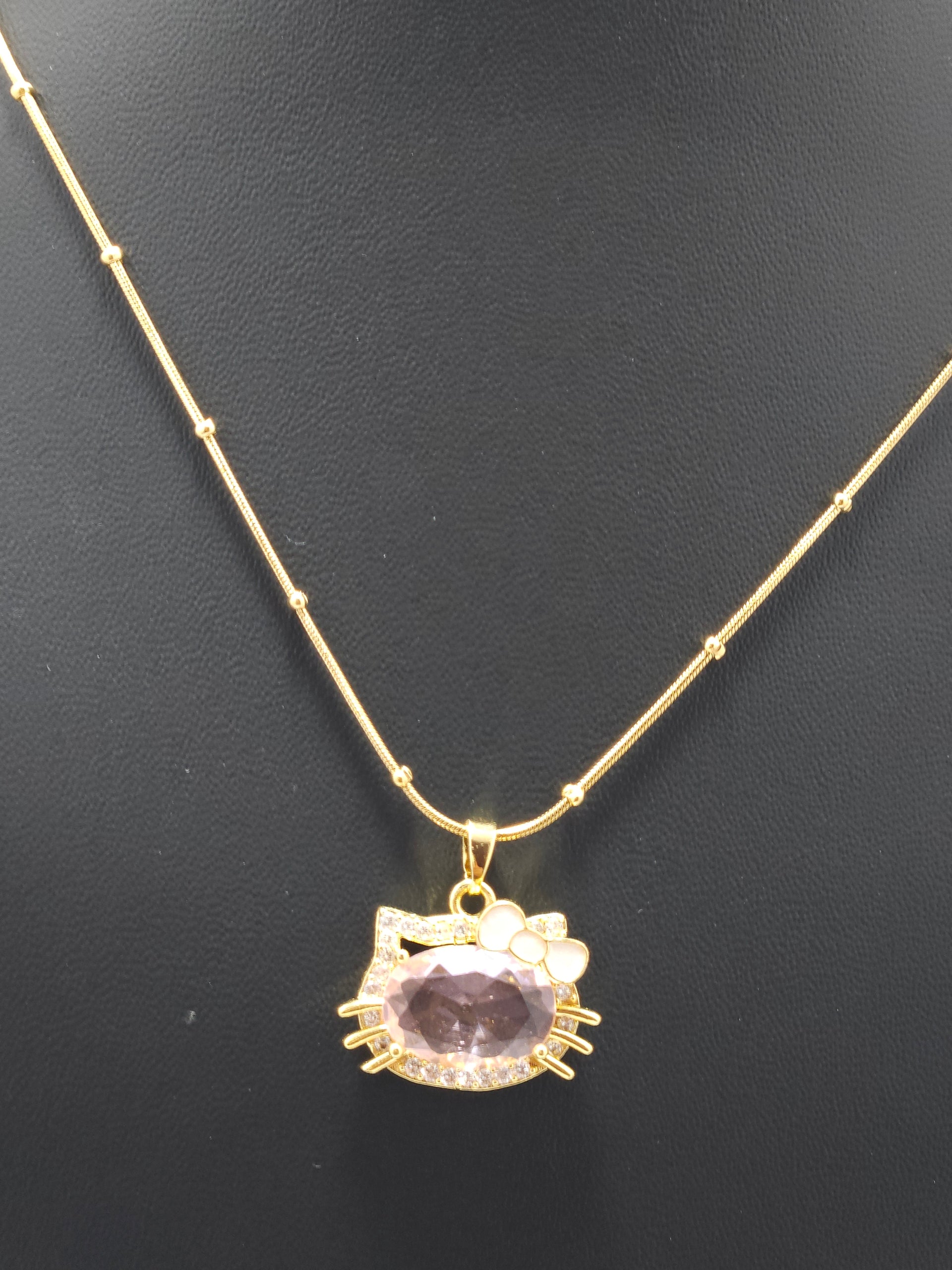 Crystal Pendant Necklace – Pink Stone Gold-Tone Chain
