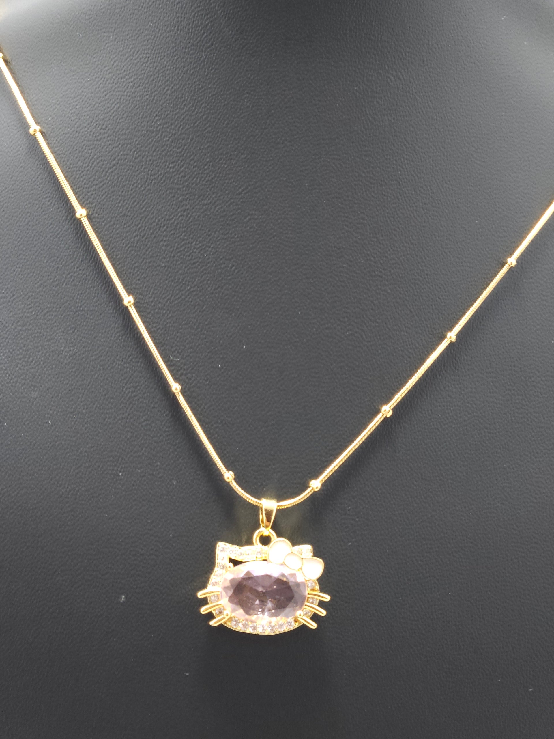 Crystal Pendant Necklace – Pink Stone Gold-Tone Chain