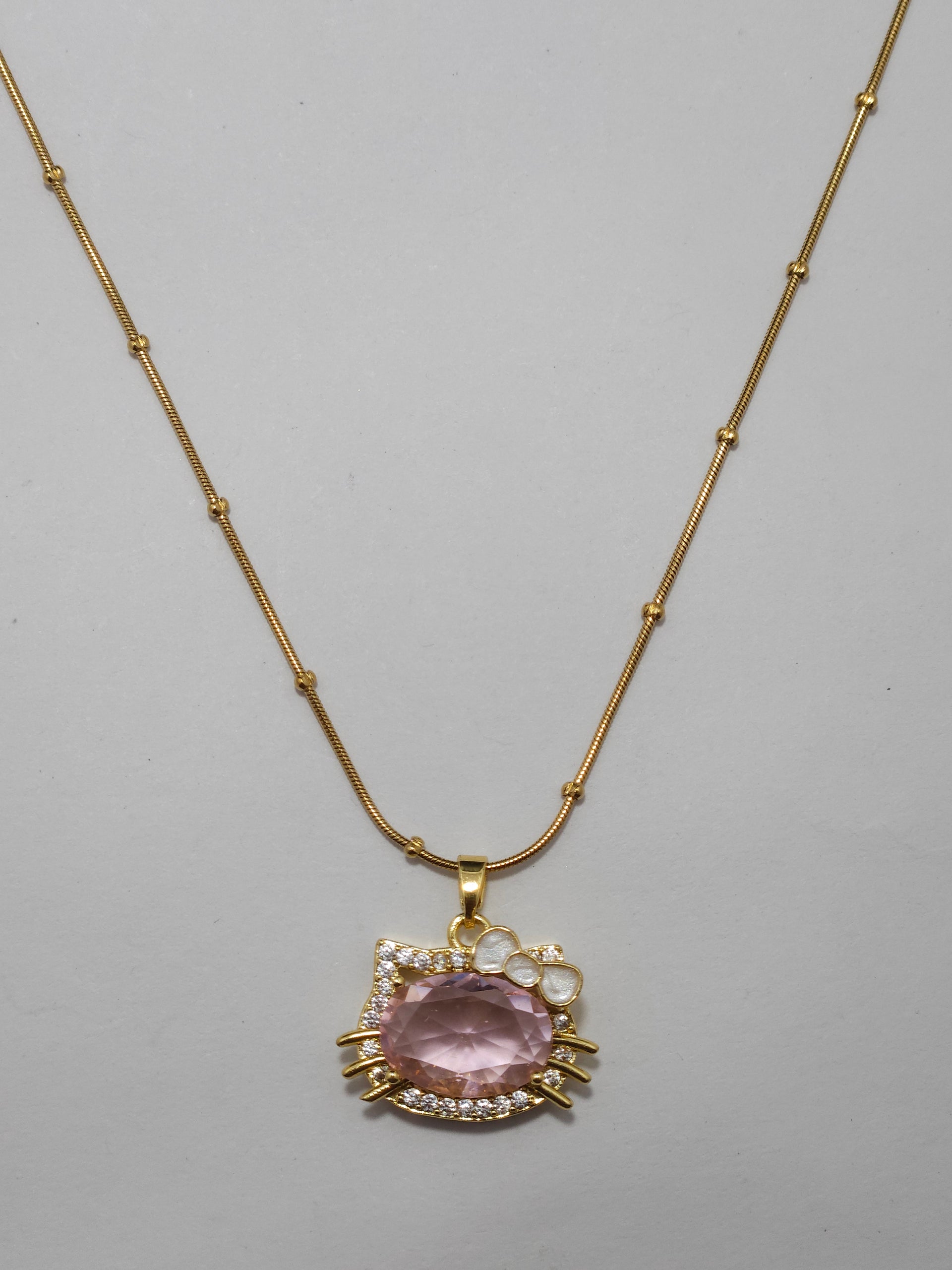 Crystal Pendant Necklace – Pink Stone Gold-Tone Chain