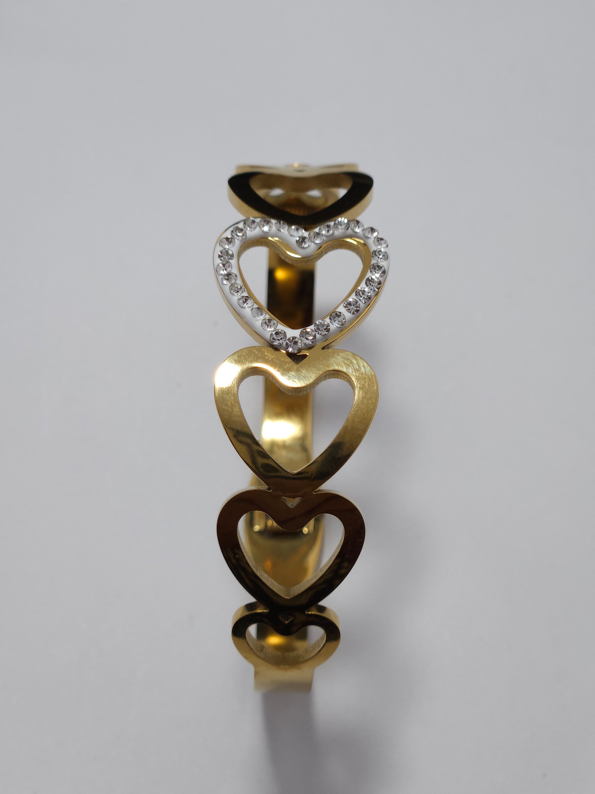 Crystal Heart Gold-Tone Open Cuff Bracelet – Romantic Charm Bangle