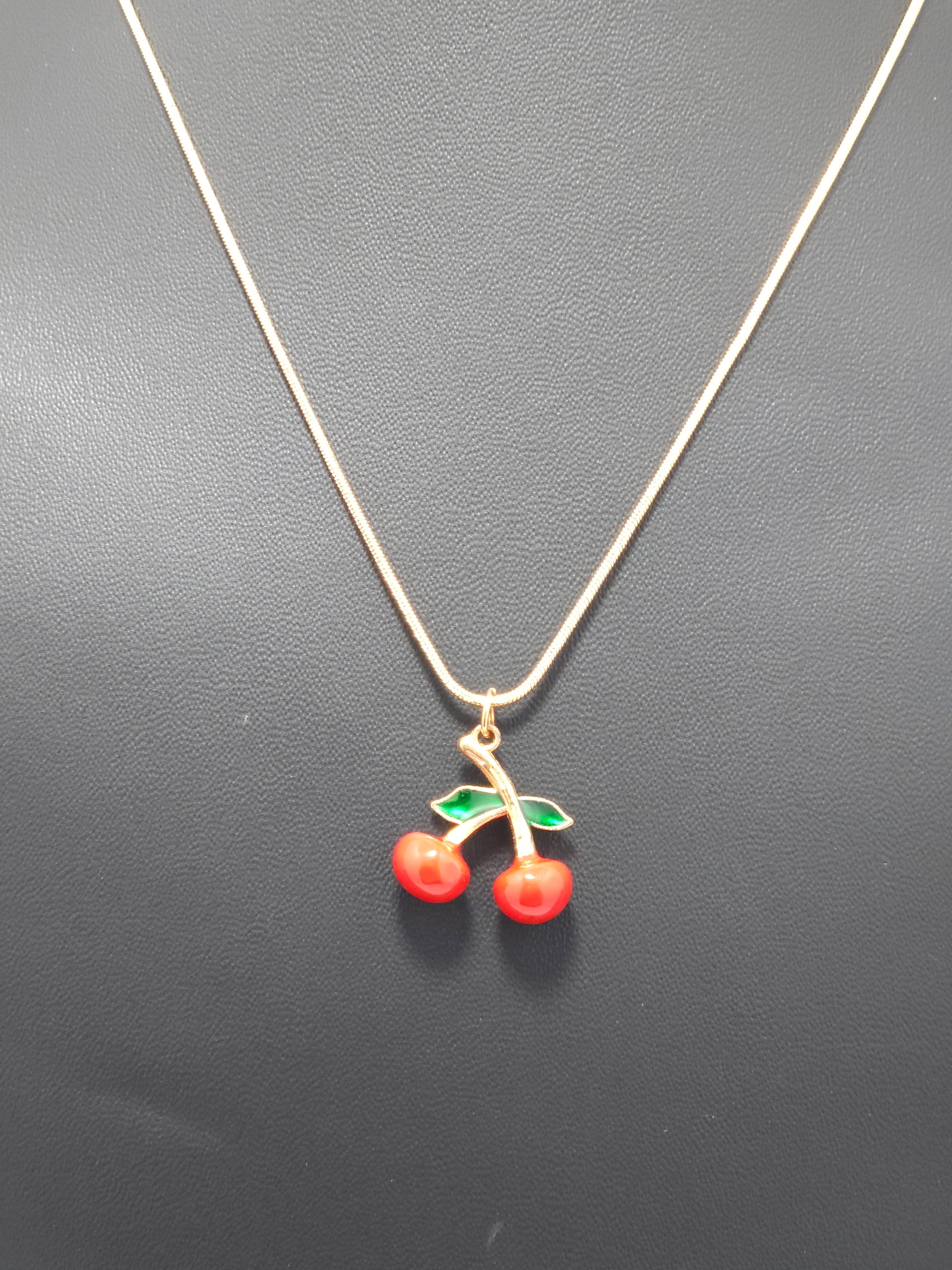Cherry Charm Pendant Necklace – Gold-Tone Cute Minimalist Necklace