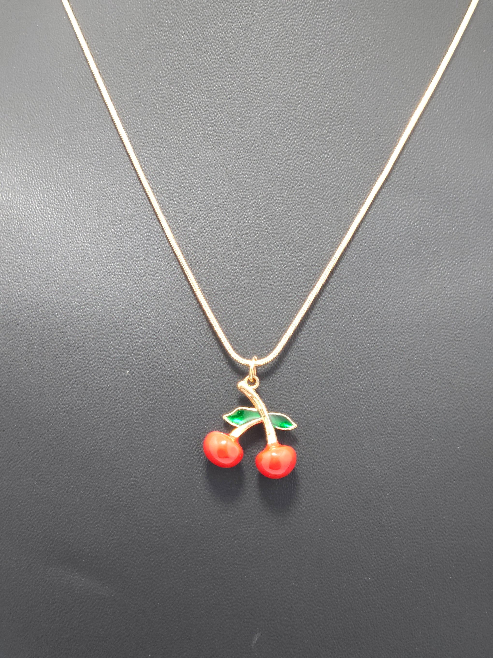 Cherry Charm Pendant Necklace – Gold-Tone Cute Minimalist Necklace