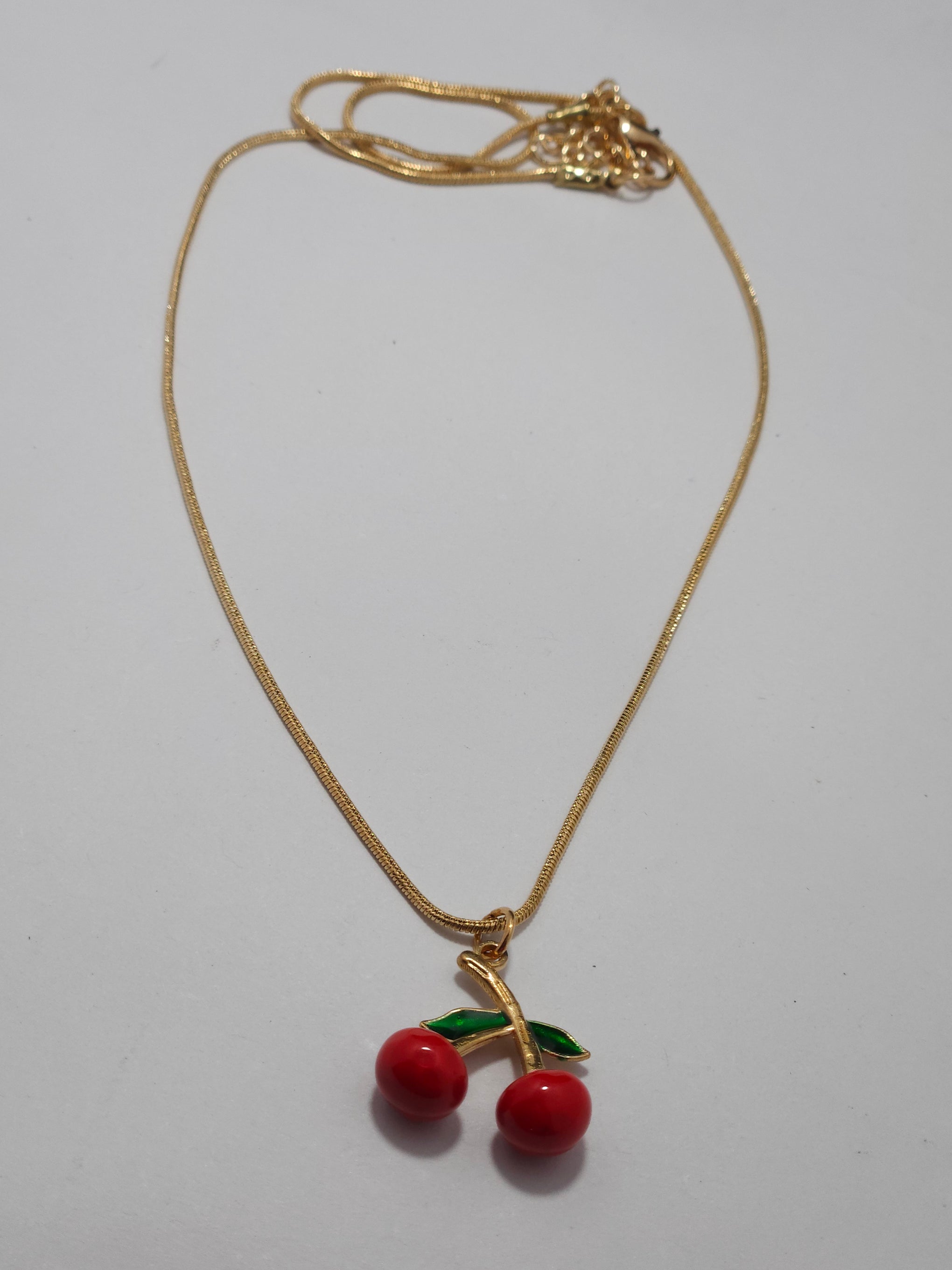 Cherry Charm Pendant Necklace – Gold-Tone Cute Minimalist Necklace
