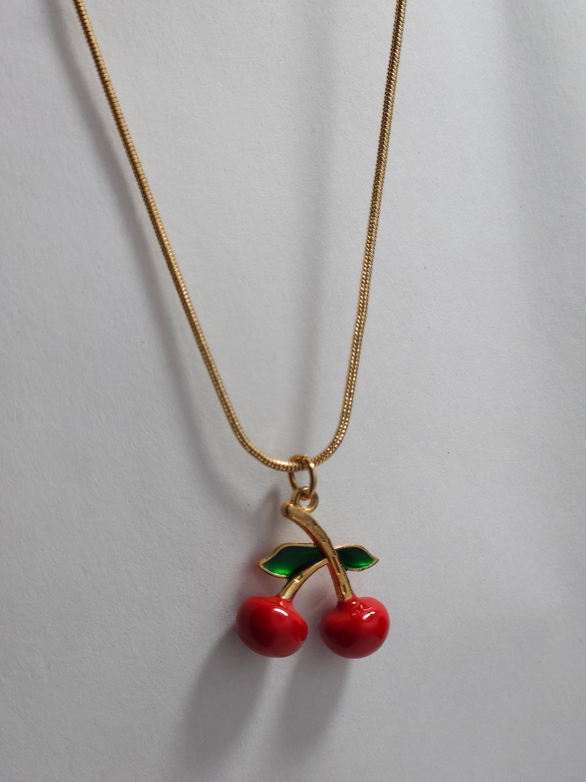 Cherry Charm Pendant Necklace – Gold-Tone Cute Minimalist Necklace