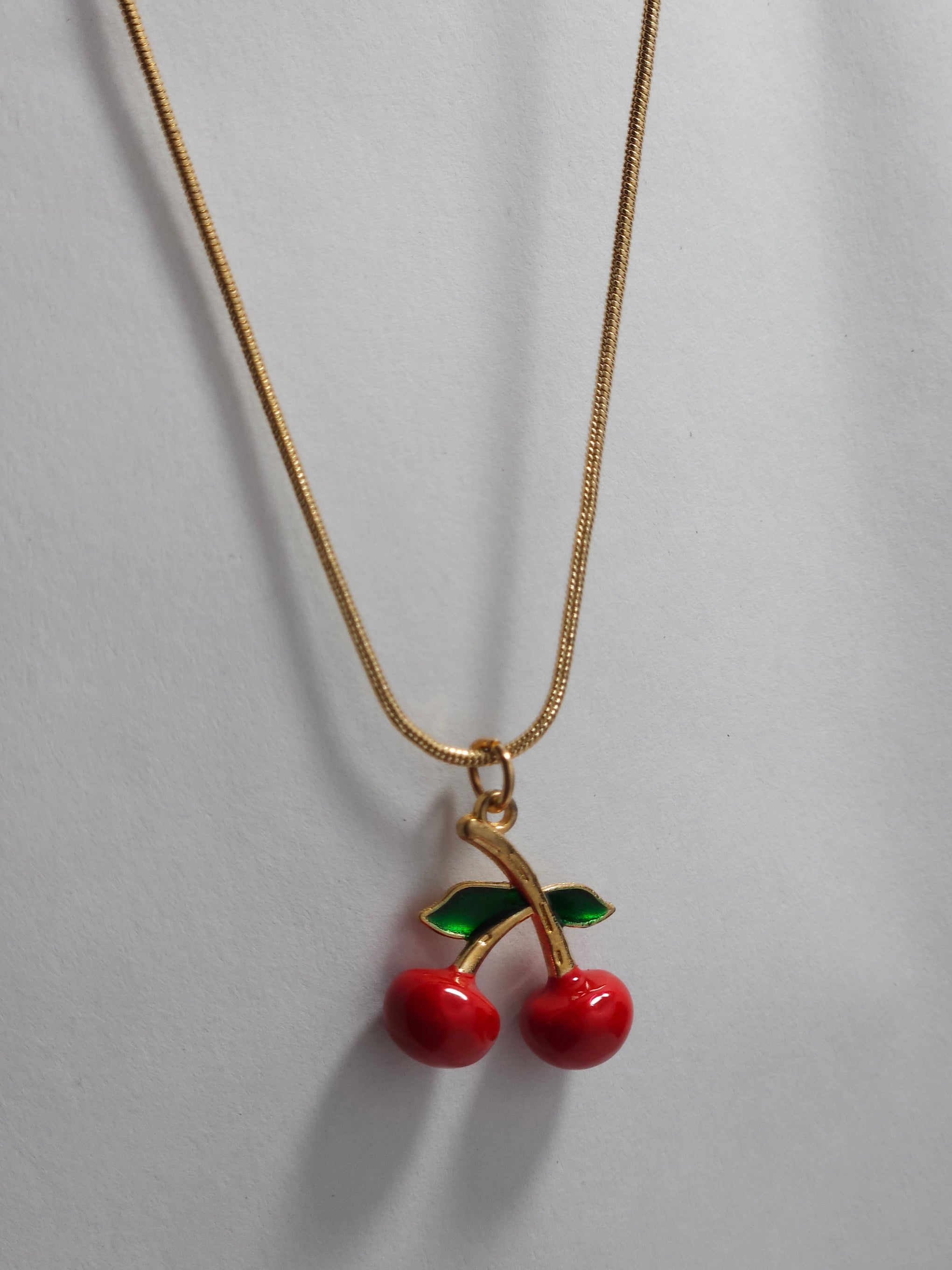 Cherry Charm Pendant Necklace – Gold-Tone Cute Minimalist Necklace