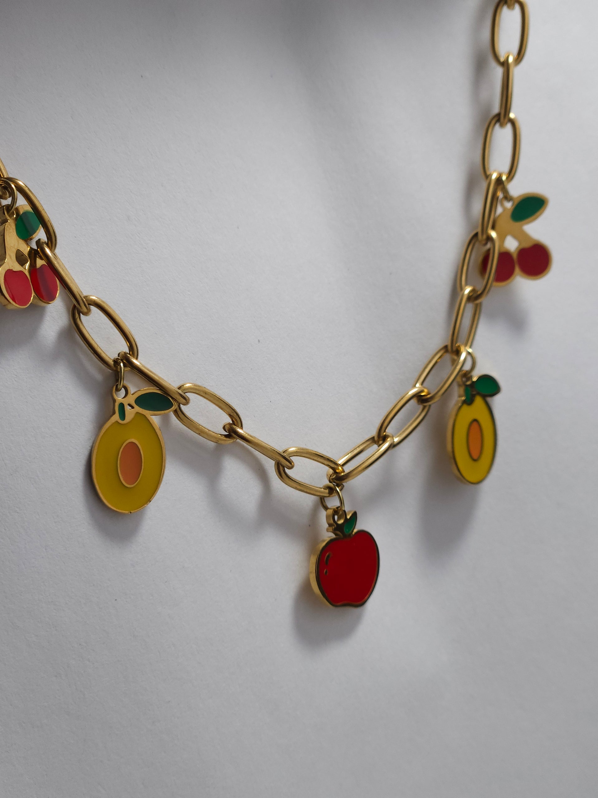 Fruit Charm Link Bracelet – Gold-Tone Enamel Charm Bracelet