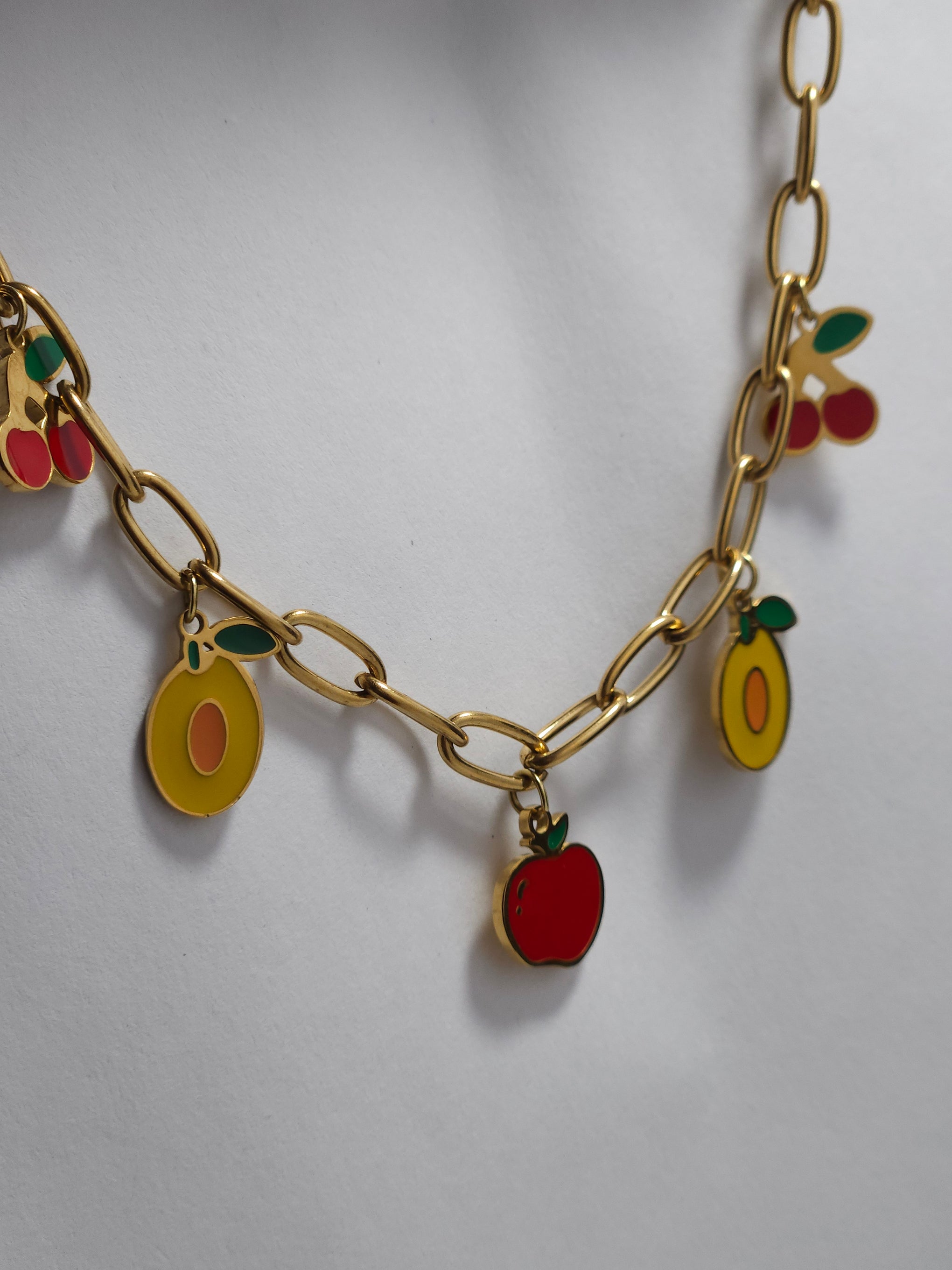 Fruit Charm Link Bracelet – Gold-Tone Enamel Charm Bracelet
